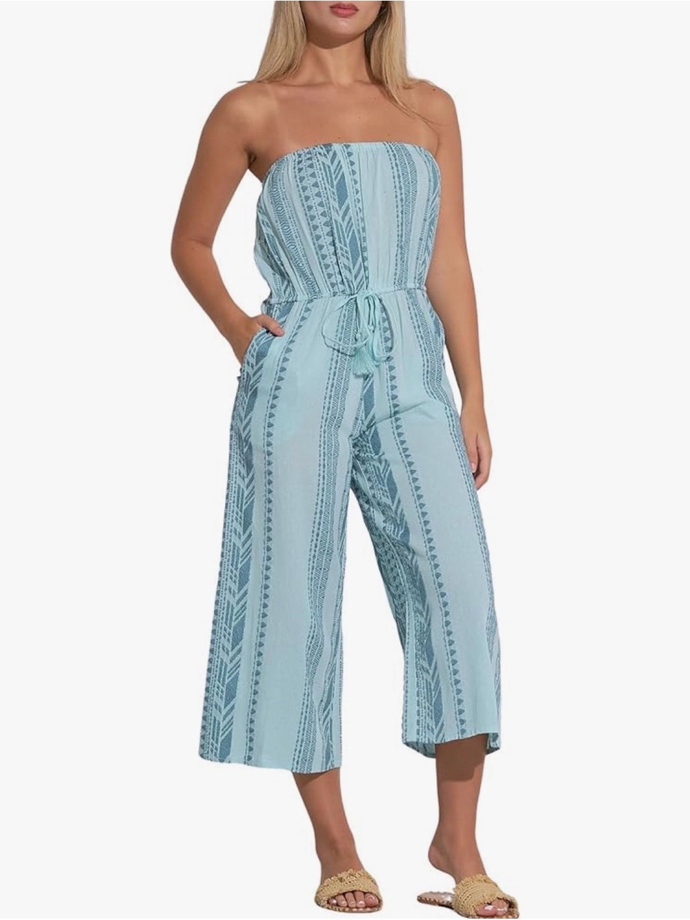 Elan Boho Embroidered Capri Jumpsuit